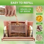 Liawm Wooden Bird Feeder for Outdoors Hanging Mount Large Capacity, Red Cedar Garden Roof Feeder with 2 Suet Cages, Cardinal Bluebird Birdfeeder for Garden Decoration Yard, Weatherproof Durable