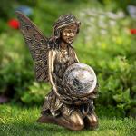 Suyorpe Garden Statues Outdoor Flower Fairy Decor,Solar Powered Outdoor Resin Statues-Patio Lawn Yard Porch, Funny Fairies Ornaments Figurines for Outside Garden Gifts,8.31 Inches Tall
