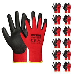Safety Work Gloves PU Coated-12 Pairs,Red Seamless Knit Glove with Polyurethane Coated Smooth Grip on Palm & Fingers, for Men and Women, Ideal for General Duty Work (Large)