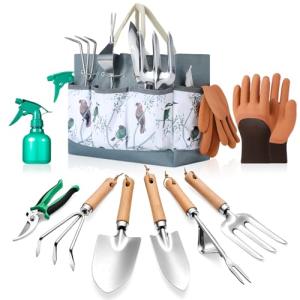 9-Piece Gardening Tools Set - Complete Gardening Kit with Heavy-Duty Stainless Hand Tools, Durable Storage Bag with Garden Accessories, Ideal Gardening Gifts for Women, Men, Gardeners