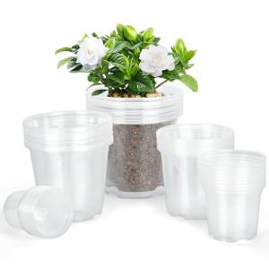 DUNPUTE 45 Pack 7/6/5/4/3 Inch Clear Nursery Pots for Plants, Clear Plastic Plant Pots with Drainage Holes, Transparent Variety Pack Flexible Garden Pot for Outdoor Indoor, Seed Starting Pots