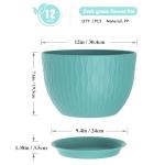 WSMKSZ 12 Inch Large Plant Pots for Indoor or Outdoor Plants, Wide Water Ripples Flower Pots with Drainage Holes & Saucer, Plastic Planters Set for Garden & Home Decor (Blue Green)