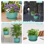 WSMKSZ 12 Inch Large Plant Pots for Indoor or Outdoor Plants, Wide Water Ripples Flower Pots with Drainage Holes & Saucer, Plastic Planters Set for Garden & Home Decor (Blue Green)