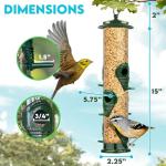 Gray Bunny Metal Bird Feeders for Outdoors Hanging, 6-Port Metal Bird Feeder Tube, Durable, Chew-Proof and Rust-Proof, 16 Inches