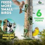 Gray Bunny Metal Bird Feeders for Outdoors Hanging, 6-Port Metal Bird Feeder Tube, Durable, Chew-Proof and Rust-Proof, 16 Inches