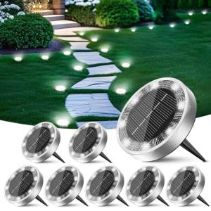 Peasur Solar Ground Lights Outdoor, 8 Pack Flat Solar Powered Disc Lights, IP68 Waterproof, Anti-Rust, Landscape Lighting for Pathway Garden Yard Lawn Walkway Landscape Driveway, Mini, Cool White