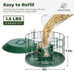 Kingsyard Mesh Caged Bird Feeders for Outdoor Hanging, Tube Squirrel Proof Bird Feeders with Seed Tray for Small Birds Finches Bluebird, Rain Proof Covered, 4 Feeding Ports, Green