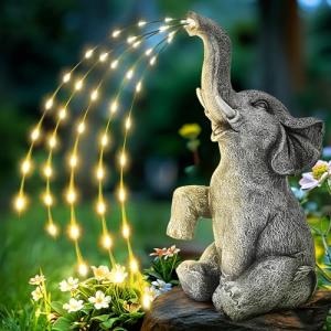 GIGALUMI Solar Garden Decor Upgraded Elephant Statues Outdoor, Birthday Gifts for Women Mom Grandma Senior Elder, Elephant Ornament for Balcony, Garden, Patio, Yard, Lawn (Twinkling Lights Only)