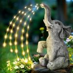GIGALUMI Solar Garden Decor Upgraded Elephant Statues Outdoor, Birthday Gifts for Women Mom Grandma Senior Elder, Elephant Ornament for Balcony, Garden, Patio, Yard, Lawn (Twinkling Lights Only)