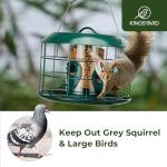 Kingsyard Mesh Caged Bird Feeders for Outdoor Hanging, Tube Squirrel Proof Bird Feeders with Seed Tray for Small Birds Finches Bluebird, Rain Proof Covered, 4 Feeding Ports, Green
