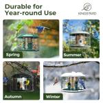 Kingsyard Mesh Caged Bird Feeders for Outdoor Hanging, Tube Squirrel Proof Bird Feeders with Seed Tray for Small Birds Finches Bluebird, Rain Proof Covered, 4 Feeding Ports, Green