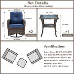 Belord Patio Wicker Chairs Swivel Rocker - Outdoor Swivel Rocking Chairs Set of 2 with Rattan Side Table, Patio Swivel Glider Chair 3 Piece Patio Furniture Sets for Deck Porch Pool Brown/Blue