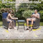 Belord Patio Wicker Chairs Swivel Rocker - Outdoor Swivel Rocking Chairs Set of 2 with Rattan Side Table, Patio Swivel Glider Chair 3 Piece Patio Furniture Sets for Deck Porch Pool Brown/Blue