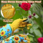 DLY Gardening Gloves for Women, Rose Gloves Gardening Thorn Proof, Long Garden Gloves for Women, Breathable Cowhide Leather Gauntlet (Medium, Blue)