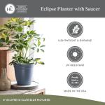 The HC Companies Eclipse Round Planter with Saucer - Outdoor & Indoor Plant Pot with Drainage Holes - Lightweight, UV-Resistant Plastic Pots for Plants, Flowers & Herbs (8" Warm Gray, Pack of 1)