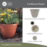 The HC Companies Caribbean Planter Pot - Outdoor & Indoor Plant Pot with Drainage Hole & Plug - Rolled Rim Plastic Pots for Plants & Flowers - Decorative Plant Pot (16" Cottage Stone, Pack of 1)