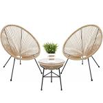 Best Choice Products 3-Piece Outdoor Acapulco All-Weather Patio Conversation Bistro Set w/Plastic Rope, Glass Top Table and 2 Chairs - Natural