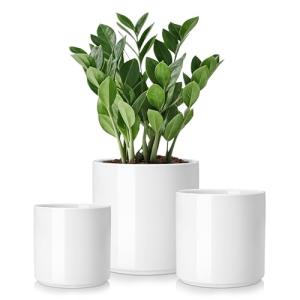 vancasso Ceramic Plant Pots, 4.25+5.25+6.25 Inch Planter Pot with Drainage Hole, Flower Pots for Indoor Outdoor Plants, Set of 3, White