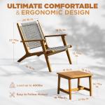 IDZO 3-Piece Wood Patio Bistro Set, FSC-Certified Acacia Wood, Rope Reclining Chairs with Cushions, Supports up to 400 lbs, Compact Design, Ideal for Enhancing Small Outdoor Spaces