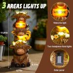 Thanksgiving Highland Cow Statue Solar Outdoor Decor with Flower Decoration Funny Triple Highland Cow Decor Birthday Gifts for Women Mom Highland Cows Figurine for Yard Garden Lawn Christmas Decor