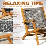 IDZO 3-Piece Wood Patio Bistro Set, FSC-Certified Acacia Wood, Rope Reclining Chairs with Cushions, Supports up to 400 lbs, Compact Design, Ideal for Enhancing Small Outdoor Spaces