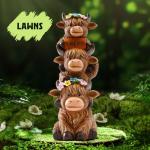 Thanksgiving Highland Cow Statue Solar Outdoor Decor with Flower Decoration Funny Triple Highland Cow Decor Birthday Gifts for Women Mom Highland Cows Figurine for Yard Garden Lawn Christmas Decor