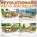 IDZO 3-Piece Wood Patio Bistro Set, FSC-Certified Acacia Wood, Rope Reclining Chairs with Cushions, Supports up to 400 lbs, Compact Design, Ideal for Enhancing Small Outdoor Spaces