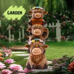 Thanksgiving Highland Cow Statue Solar Outdoor Decor with Flower Decoration Funny Triple Highland Cow Decor Birthday Gifts for Women Mom Highland Cows Figurine for Yard Garden Lawn Christmas Decor