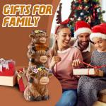 Thanksgiving Highland Cow Statue Solar Outdoor Decor with Flower Decoration Funny Triple Highland Cow Decor Birthday Gifts for Women Mom Highland Cows Figurine for Yard Garden Lawn Christmas Decor