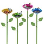 Asaleilipa Bee Watering Station, 4 Pack Metal Bee Bath for Garden, Bee Feeder for Thirsty Pollinators with 20 Glass Marbles, Butterfly Feeder Yard Decor, Outdoor Colorful Flower Design