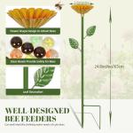 Asaleilipa Bee Watering Station, 4 Pack Metal Bee Bath for Garden, Bee Feeder for Thirsty Pollinators with 20 Glass Marbles, Butterfly Feeder Yard Decor, Outdoor Colorful Flower Design