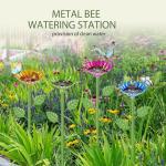 Asaleilipa Bee Watering Station, 4 Pack Metal Bee Bath for Garden, Bee Feeder for Thirsty Pollinators with 20 Glass Marbles, Butterfly Feeder Yard Decor, Outdoor Colorful Flower Design