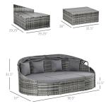 Outsunny 4-Piece Outdoor Rattan Furniture Set, Round Convertible Patio Daybed or Sunbed, Sectional Sofa with Canopy, Pillows, Cushions, Footrest, Table, PE Plastic Wicker, Gray