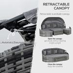 Outsunny 4-Piece Outdoor Rattan Furniture Set, Round Convertible Patio Daybed or Sunbed, Sectional Sofa with Canopy, Pillows, Cushions, Footrest, Table, PE Plastic Wicker, Gray