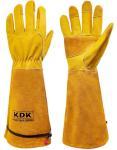 KDK Long Cowhide Gardening Gloves for Women Men, Thorn Proof Garden Gloves for Rose Pruning, Cactus Heavy Duty Gauntlet (M)