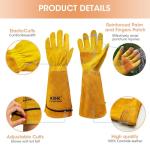 KDK Long Cowhide Gardening Gloves for Women Men, Thorn Proof Garden Gloves for Rose Pruning, Cactus Heavy Duty Gauntlet (M)
