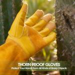 KDK Long Cowhide Gardening Gloves for Women Men, Thorn Proof Garden Gloves for Rose Pruning, Cactus Heavy Duty Gauntlet (M)