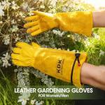 KDK Long Cowhide Gardening Gloves for Women Men, Thorn Proof Garden Gloves for Rose Pruning, Cactus Heavy Duty Gauntlet (M)