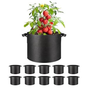 Simple Deluxe Grow Bags 5 Gallon 10 Pack Planter Pots with Handles, Thickened Nonwoven Fabric Aeration Cloth Bag, Heavy Duty Gardening for Tomoato, Potato, Vegetable, Herbs and Flowers, Black