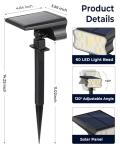 HGGH Solar Lights Outdoor Waterproof IP67, 60 LED 3 Lighting Modes Solar Spot Lights Outdoor for Yard Garden Pathway Landscape, Auto On/Off, Function 2 in 1(Cool White, 4 Pack)
