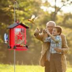 Squirrel Proof Bird Feeder for Outdoors Hanging, Metal Wild Bird Seed Feeder with Bilateral Weight-Activated Perches, 5LB Large Capacity Wild Bird Feeders for Outside Finch, Cardinal, Blue Jay