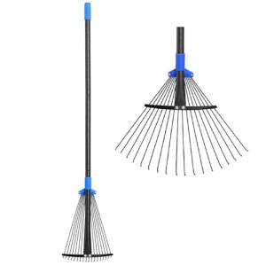 Adjustable Metal Leaf Rake Long Handle, Garden Rakes for Lawns Heavy Duty Leaves with Expandable Head 8-17", Yard Women Kids Rake for Gardening RV Camping