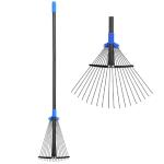Adjustable Metal Leaf Rake Long Handle, Garden Rakes for Lawns Heavy Duty Leaves with Expandable Head 8-17", Yard Women Kids Rake for Gardening RV Camping