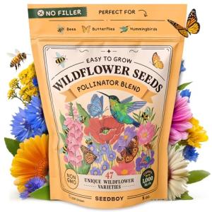 Seedboy Wildflowers for Pollinators Seed Mix – 8 oz Bulk Wildflower Seeds - 160,000+ Non-GMO Annual and Perennial Seeds for Bees Butterflies Hummingbirds – 47 Varieties Wild Flowers for Planting (8oz)