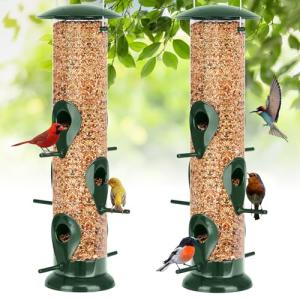 FEED GARDEN Metal Tube Bird Feeders for Outdoors Hanging, 6-Port Bird Feeder for Outside, Finch Feeders for Outside, Squirrel Proof Bird Feeders with Heavy Duty Metal Lid, Chew-Proof, 13 Inch Green