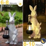 REYISO Solar Garden Statues Bunny Decor with LED Lights Home Decorations Outdoor Garden Rabbit Statue for Patio, Balcony, Yard, Lawn Ornament - Unique Housewarming Birthday Gifts for Women