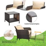 LEVELEVE Balcony Furniture 5 Piece Patio Conversation Set, PE Wicker Rattan Outdoor Lounge Chairs with Soft Cushions 2 Ottoman&Glass Table for Porch, Lawn-Brown Wicker