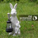 REYISO Solar Garden Statues Bunny Decor with LED Lights Home Decorations Outdoor Garden Rabbit Statue for Patio, Balcony, Yard, Lawn Ornament - Unique Housewarming Birthday Gifts for Women