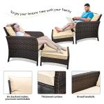 LEVELEVE Balcony Furniture 5 Piece Patio Conversation Set, PE Wicker Rattan Outdoor Lounge Chairs with Soft Cushions 2 Ottoman&Glass Table for Porch, Lawn-Brown Wicker