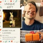 REYISO Solar Garden Statues Bunny Decor with LED Lights Home Decorations Outdoor Garden Rabbit Statue for Patio, Balcony, Yard, Lawn Ornament - Unique Housewarming Birthday Gifts for Women